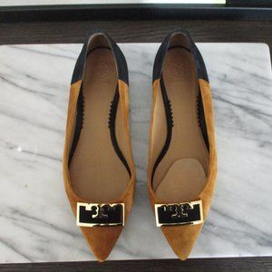Tory Burch Two-Tone Brown and Black Suede Pointed Toe Flats Size 9